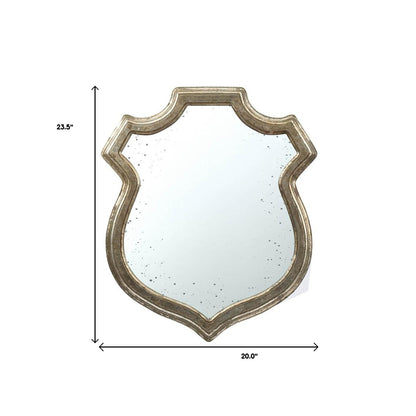 24" Distressed Metallic Crest Shape Wall Mounted Accent Mirror Framed