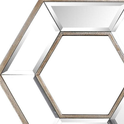 Miroir d'appoint mural hexagonal argenté de 12 po