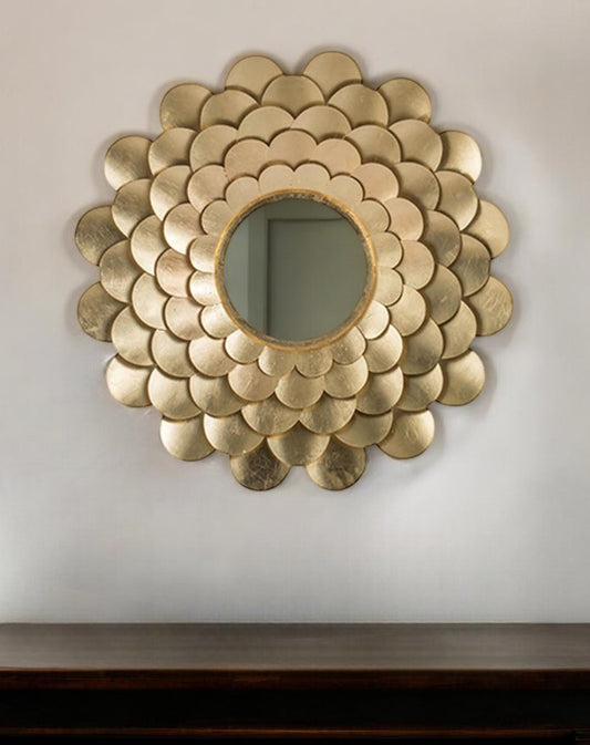 32" Gold Scalloped Iron Framed Round Accent Mirror