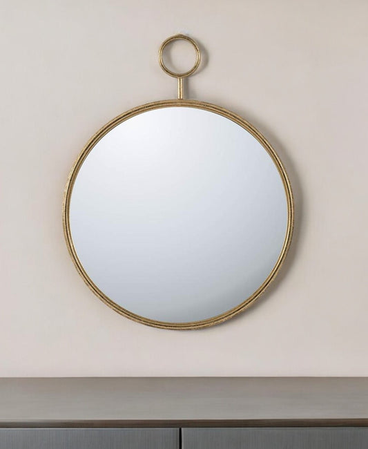 32" Gold Round Iron Framed Accent Mirror