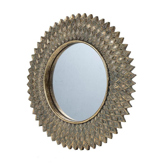 Miroir décoratif encadré en résine Sunburst doré vieilli de 13 po