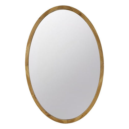 35" Brown Oval Solid Wood Framed Accent Mirror