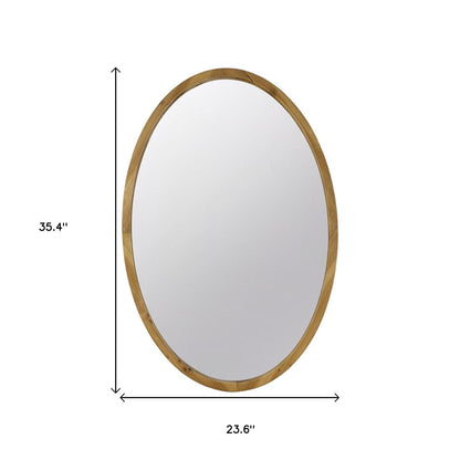 35" Brown Oval Solid Wood Framed Accent Mirror