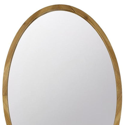 35" Brown Oval Solid Wood Framed Accent Mirror