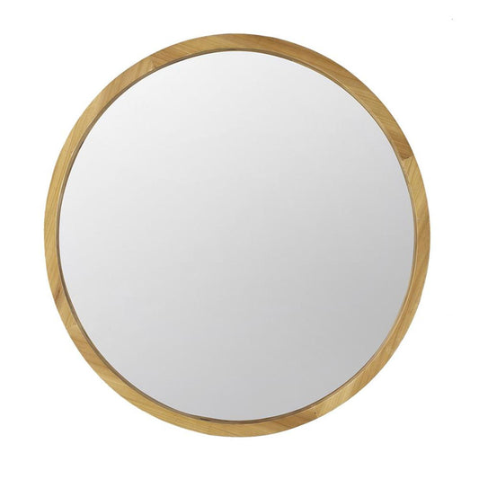 Miroir d'appoint rond en bois massif brun de 28 po