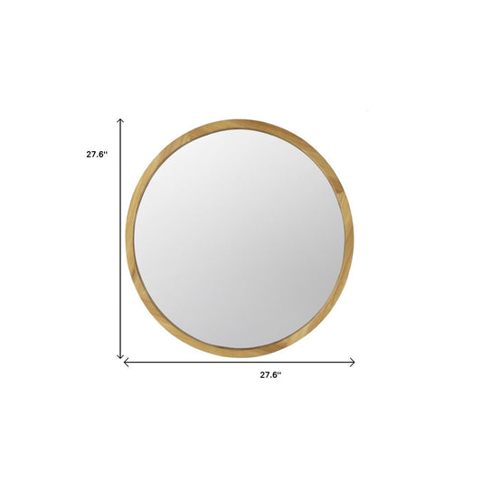 Miroir d'appoint rond en bois massif brun de 28 po