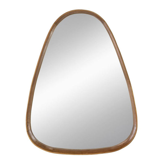 Miroir d'appoint abstrait encadré en bois brun de 37 po