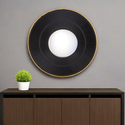 Miroir d'appoint rond noir et doré de 32 po avec cadre en bois et métal