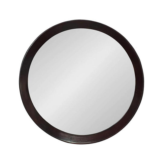 Miroir d'appoint rond encadré en bois brun foncé de 20 po