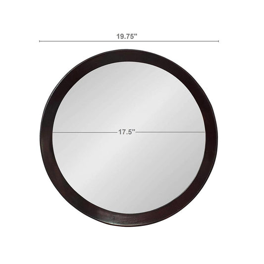 Miroir d'appoint rond encadré en bois brun foncé de 20 po