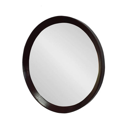 Miroir d'appoint rond encadré en bois brun foncé de 20 po