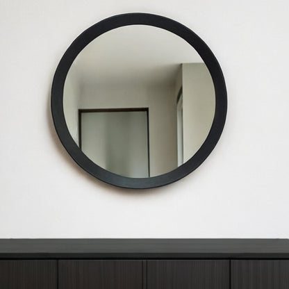 Miroir d'appoint rond encadré en bois brun foncé de 20 po