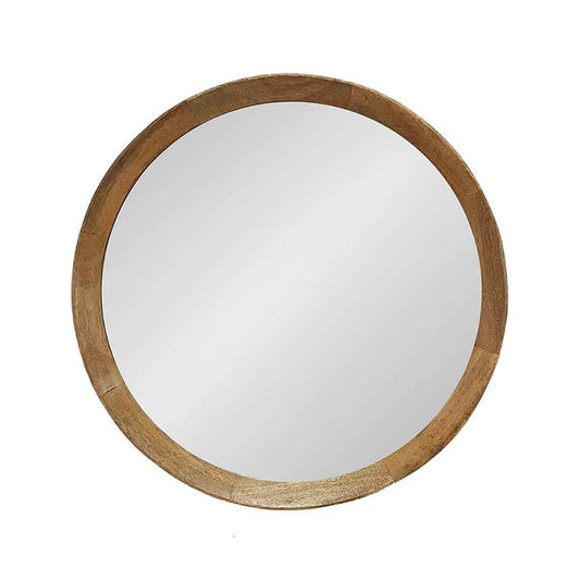 Miroir d'appoint rond encadré en bois naturel de 20 po