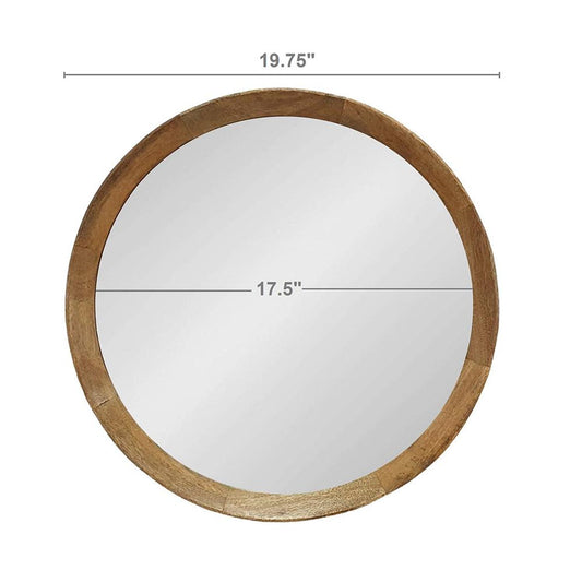 Miroir d'appoint rond encadré en bois naturel de 20 po