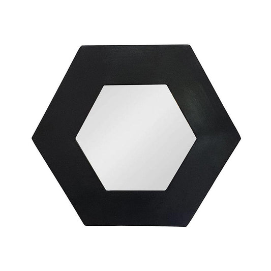 Miroir d'appoint hexagonal noir avec cadre en bois de 19 po