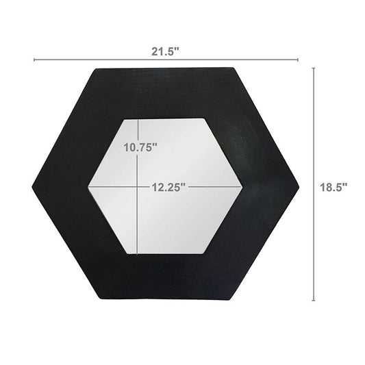 Miroir d'appoint hexagonal noir avec cadre en bois de 19 po