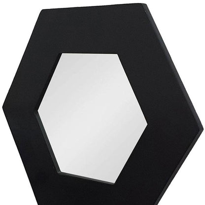 Miroir d'appoint hexagonal noir avec cadre en bois de 19 po