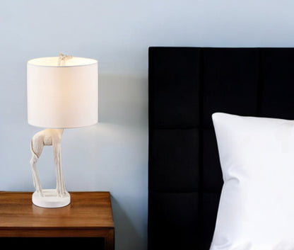 17" White Textured Giraffe Table Lamp With White Drum Shade