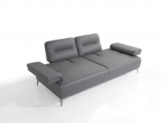 89" Light Gray Leather Convertible Sofa And Toss Pillows With Silver Legs