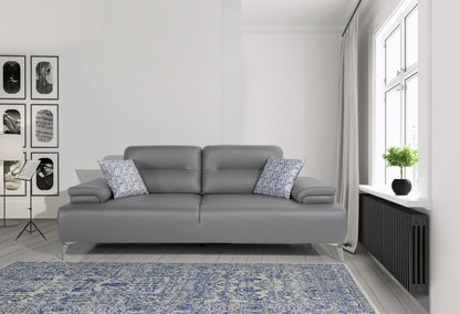 89" Light Gray Leather Convertible Sofa And Toss Pillows With Silver Legs