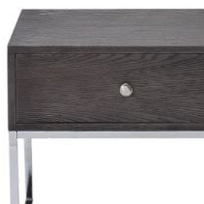 Table d'appoint rectangulaire en bois manufacturé chromé et chêne gris de 22 po avec tiroir