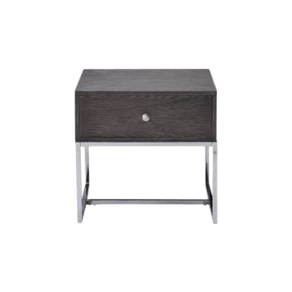 Table d'appoint rectangulaire en bois manufacturé chromé et chêne gris de 22 po avec tiroir