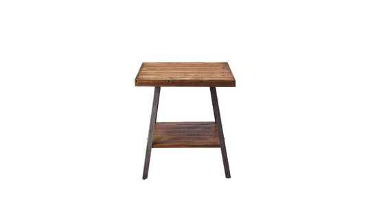 Table d'appoint rectangulaire en bois de chêne noir sablé et patiné de 23 po avec étagère