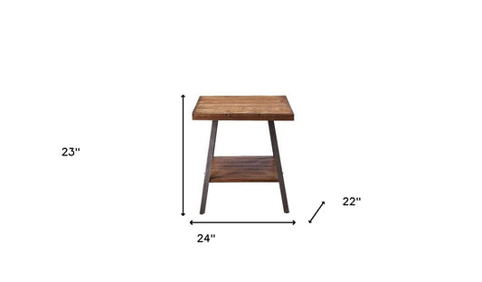 Table d'appoint rectangulaire en bois de chêne noir sablé et patiné de 23 po avec étagère