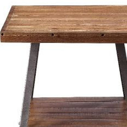 Table d'appoint rectangulaire en bois de chêne noir sablé et patiné de 23 po avec étagère