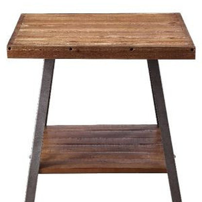 Table d'appoint rectangulaire en bois de chêne noir sablé et patiné de 23 po avec étagère