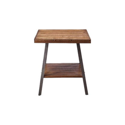 Table d'appoint rectangulaire en bois de chêne noir sablé et patiné de 23 po avec étagère