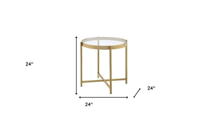 Table d'appoint ronde en verre et métal doré et transparent de 24 po