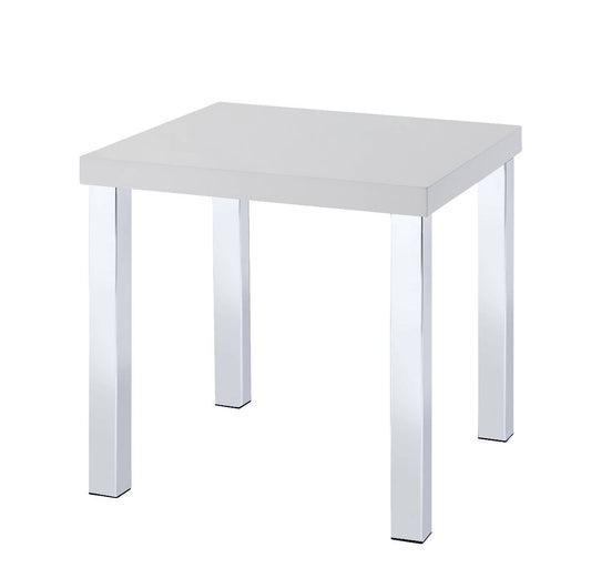 Table d'appoint carrée de 22 po en chrome et blanc brillant