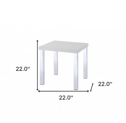 Table d'appoint carrée de 22 po en chrome et blanc brillant