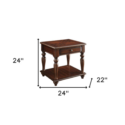 Table d'appoint rectangulaire en bois de noyer de 24 po avec tiroir et étagère