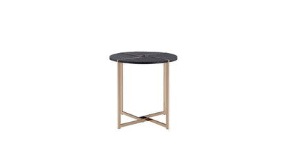 Table d'appoint ronde en bois et métal manufacturé champagne et noir de 24 po