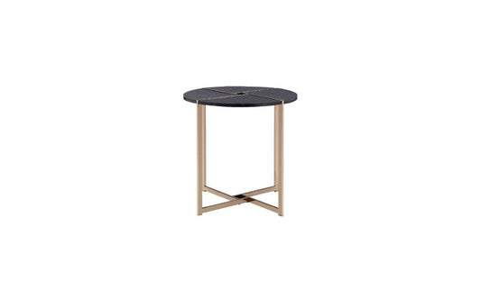 Table d'appoint ronde en bois et métal manufacturé champagne et noir de 24 po