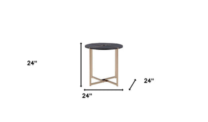 Table d'appoint ronde en bois et métal manufacturé champagne et noir de 24 po