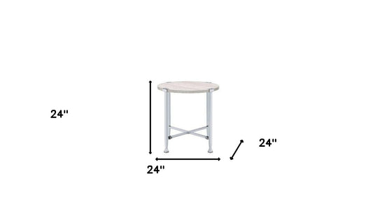 Table d'appoint ronde en bois et métal chromé et chêne blanc de 24 po