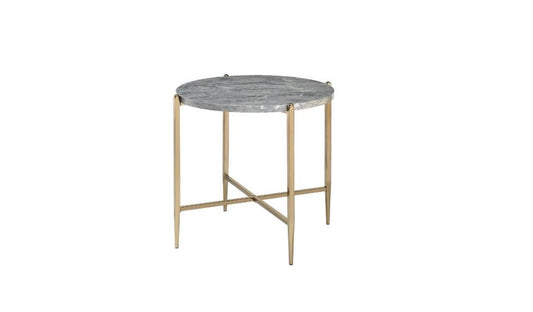 Table d'appoint ronde en bois et métal manufacturé champagne et gris clair de 24 po