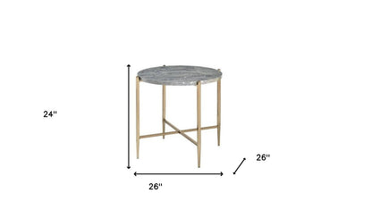 Table d'appoint ronde en bois et métal manufacturé champagne et gris clair de 24 po