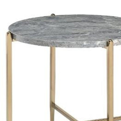 Table d'appoint ronde en bois et métal manufacturé champagne et gris clair de 24 po