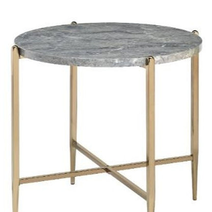 Table d'appoint ronde en bois et métal manufacturé champagne et gris clair de 24 po