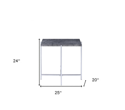 Table d'appoint rectangulaire en bois et métal chromé et imitation marbre de 24 po