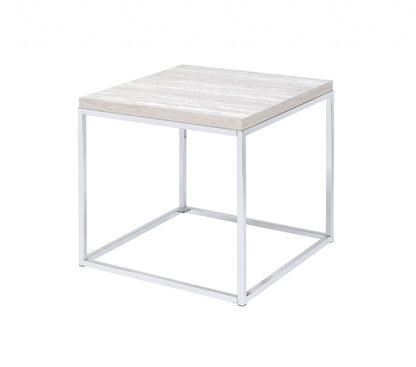 Table d'appoint carrée en bois et métal chromé et chêne blanc de 24 po