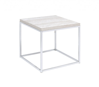 Table d'appoint carrée en bois et métal chromé et chêne blanc de 24 po