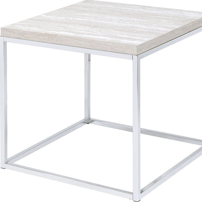 Table d'appoint carrée en bois et métal chromé et chêne blanc de 24 po