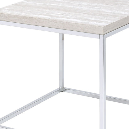 Table d'appoint carrée en bois et métal chromé et chêne blanc de 24 po