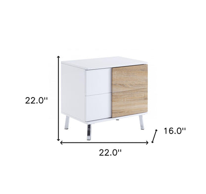 Table d'appoint rectangulaire en bois manufacturé blanc brillant de 22 po avec deux tiroirs