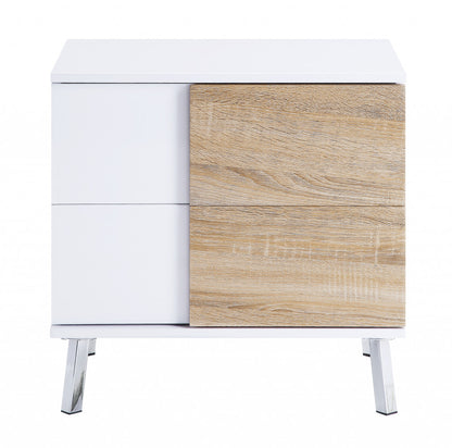 Table d'appoint rectangulaire en bois manufacturé blanc brillant de 22 po avec deux tiroirs